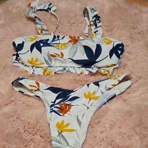 SHEIN Floral Print Bikini - White, Blue, Yellow
